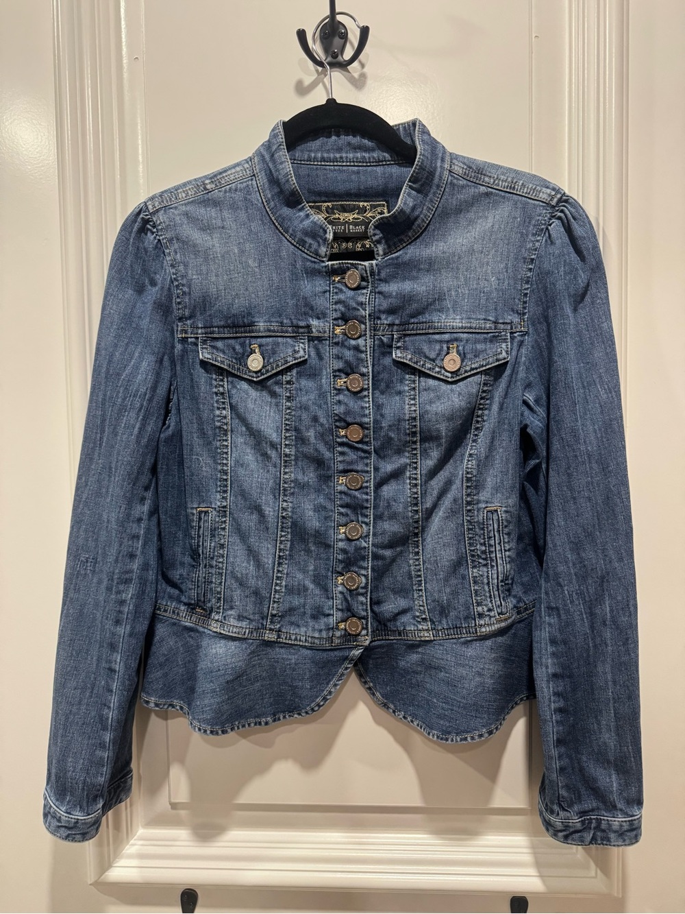 White House Black Market Fitted Blue Denim Jacket